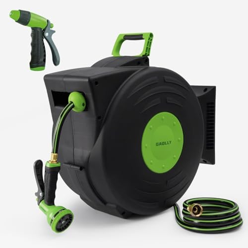 Retractable Garden Hose Reel, Smooth Slow Auto Rewind & Any-Length Lock, Premium Wall Mounted with 180° Swivel Bracket, 1/2 in High-Pressure Hose with 66 FT, Two Sprays - Image 3