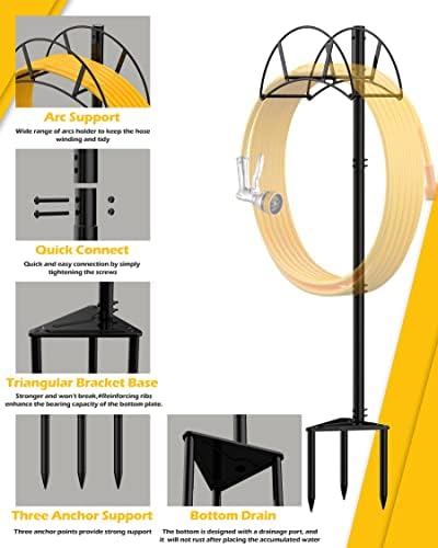 Suchek Metal Garden Hose Holder Stake, Freestanding, Heavy Duty Water Hose Stand, In Ground Hose Rack Organizer for Outside Yard (Black) - Image 3
