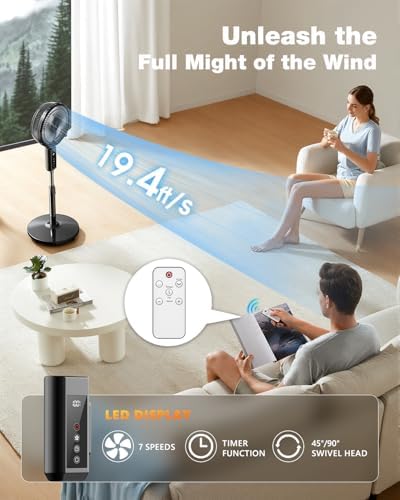 Outdoor Misting Fan for Outside, 12-Inch 20000mAh Portable Water Cooling Fan for Patios Bedroom, 2 In 1 Standing & Tabletop Oscillating Fans with Mister Kit, Mist Fans with Remote/Spray/7 Gear/Timer - Image 5