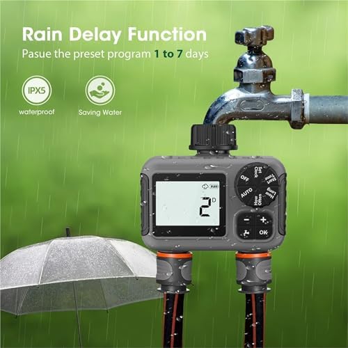 Watering Timers, 2 Zone Digital Water Timer Automatic Irrigation Controller 3/4'' Thread Sprinkler Watering System for Outdoor for Garden Hose - Image 5