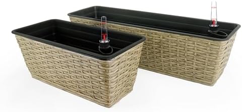 Wicker Rectangle Planters with Self-Watering System, 2-Pack, Brown - Image 3