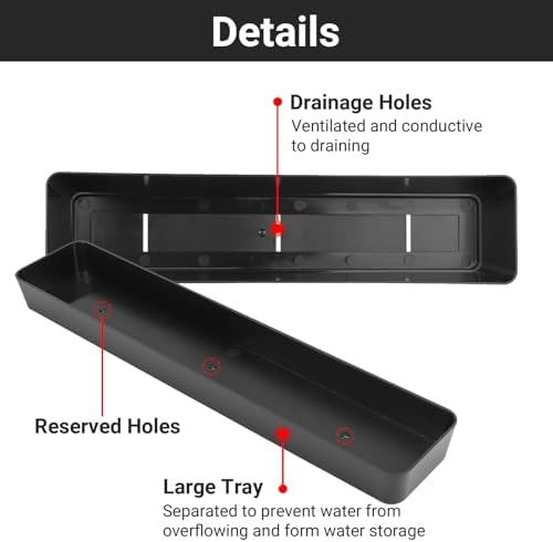 GREANER Rectangle Window Boxes, 6PCS 16x3.8 Inch Black Herb Planters with RemovableTray and Drainage Hole, Succulent Flowers Plastic Pot for Balcony, Office, Windowsill, Garden, Outdoor Decoration Use - Image 3