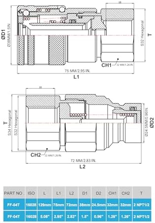 1/2" NPT Flat Face Hydraulic Quick Connect Couplers ISO 16028 DecoHongDi - Image 2
