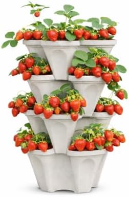 Vertical Garden Planter 4 Tier Stackable System 16 Plants, Space Saving Herb, Strawberry & Food Crop Planter with Center Support Hole for Indoor Outdoor Gardening (4, Stone, Small) by SmartSpring