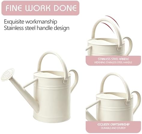 Metal Watering Can for Outdoor Plants, Watering Can 1 Gallon,Cream White - Image 4