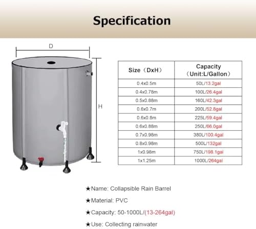 PVC Rain Barrels 264 Gallon - Portable Rain Water Collection System with Spigot for Gutter Catching - 750L/198.1Gal White Storage Tank for Eco-Friendly Water Conservation - Image 2