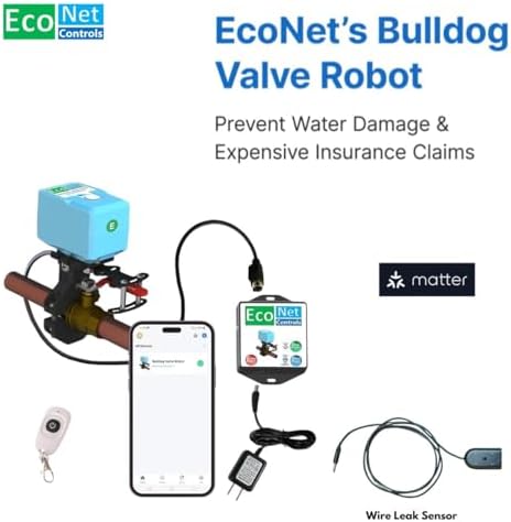 EVC400-MW-WLS1M Bulldog Matter WiFi Valve Robot with Wired Leak Sensor, Smart Water Shutoff Valve, No Hub Required, Easy DIY Install, Fits up to 1.5" Valves - Image 2