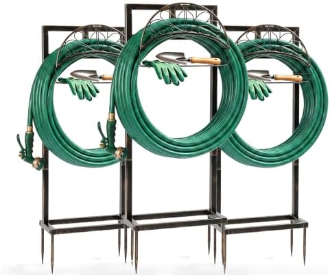 Outvita Freestanding Garden Hose Holder 43 Inch, Bronze Flowers 3 Pcs by Outvita