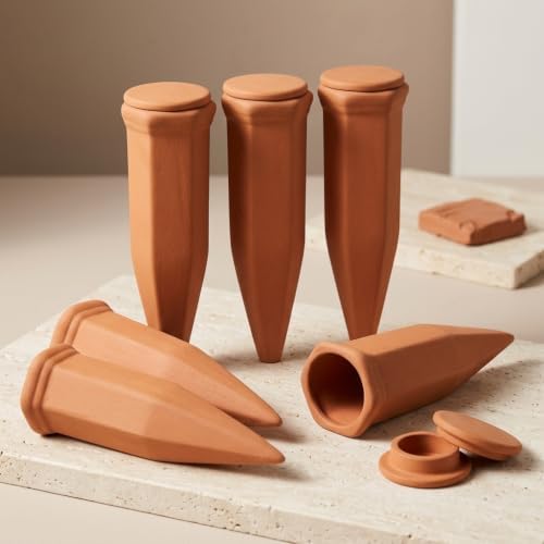 Terracotta Watering Spikes 6 Pack with Lids for Indoor Outdoor - Image 3