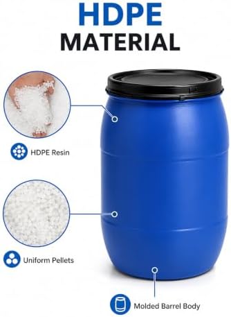 Plastic Drum with Lid and Metal Clamp Ring, Wide Mouth Water Storage Barrel - Image 3