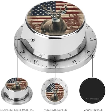 Mechanical Kitchen Timers for Cooking,Americana Flag Deer Printed 60 Minute Magnetic Countdown Timer,Cute Cooking Timers with Alarm,Stainless Steel Time Timer Manual No Batteries Required - Image 3