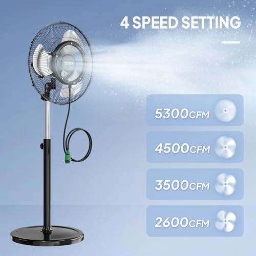 ROVSUN 18" Outdoor Pedestal Misting Fan, 4-Speed High Velocity Patio Mister Fan with BLDC Motor & Spray Ring, Oscillating Waterproof Heavy Duty Standing Mist Fan for Outside Cooling, UL Listed - Image 4