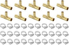 uxcell 10pcs Brass Tee Barb Fittings, 3-Ways Tee 5/8" x 1/2" x 5/8" Barbed Hose Reducer, Tee Brass Barb Fitting Reducer with 30pcs Hose Clamps for Water Fuel Air by uxcell