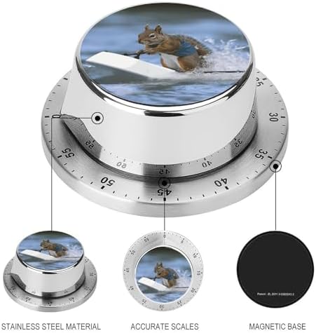 Water Skiing Squirrel Digital Timer for Kids Stainless Steel Mechanical Kitchen Timer Sleek Cooking Timer 60 Minute Cute Countdown Timer for Baking Cooking Home Kitchen Gift - Image 3