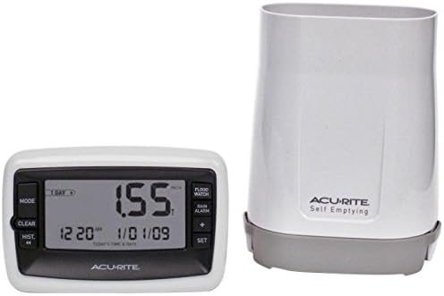 AcuRite Wireless Digital Rain Gauge with Self-Emptying Collector with Rainfall History, Alerts, and Current Date and Time (00899), Multicolor by AcuRite