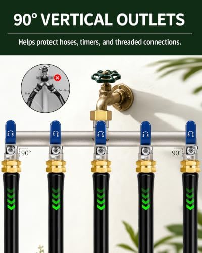 5-Way Garden Hose Splitter, Heavy-Duty Brass, 3/4" GHT, Blue - Image 4