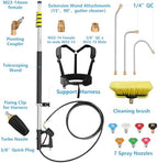 24 FT Telescoping Pressure Washer Extension Wand, Aluminum Power Washer Extension Wand with Turbo Nozzle & Brush Head, Solar Panel Cleaner Pole, 7 Nozzle Tips, 3 Adapters & Harness - Image 3