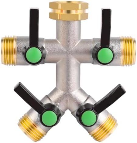 Hose Splitter 4 Way, Heavy Duty Brass Garden Faucet Splitter Long Handle by AotoParts