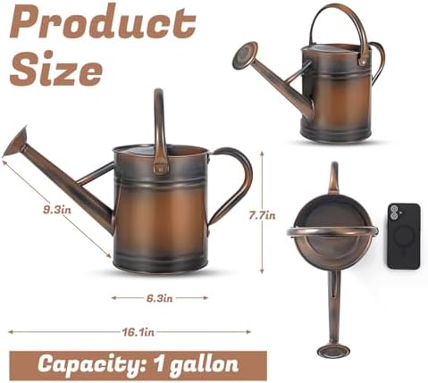 1 Gallon Watering Can for Plants, Watering Cans for Indoor&Outdoor Gardening, Galvanized Steel Watering Pot with Removable Spout, Metal Water Can with Ergonomic Movable Handle(Copper) - Image 3