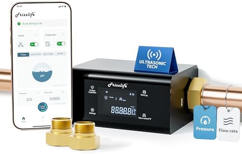 Frizzlife LP365-P Smart Water Monitor and Automatic Shutoff - 0.01 GPM Ultrasonic Micro Leak Detection, Wi-Fi / APP Control, Pressure+Flow Monitoring, 24/7 Water Usage Reports, Fits 3/4" and 1" by FRIZZLIFE