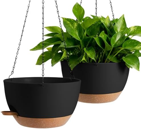13-inch Oversized Hanging Planter Set of Two,Planters for Indoor and Outdoor Plants.Place Plant pots Across Diverse Settings Including windowsills,Living Room,and Gardens.Black-Brown by Unknown