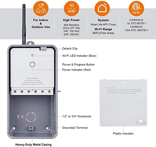 SURAIELEC WiFi Pool Timer, 40Amp 2HP, 120/240/277VAC, Metal Enclosure - Image 2