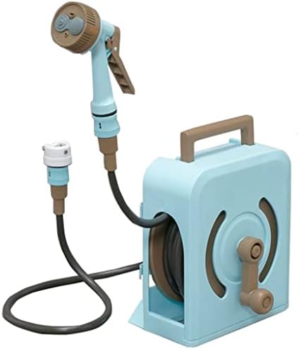 Hose Reel Cart Water Hose Cart Reel Compact Garden Hose Organizer, Portable Retractable Hose Reel, Household Car Wash Tool with Water Gun, for Backyard (Blue Hose Cart+15m Pipe) by Unknown