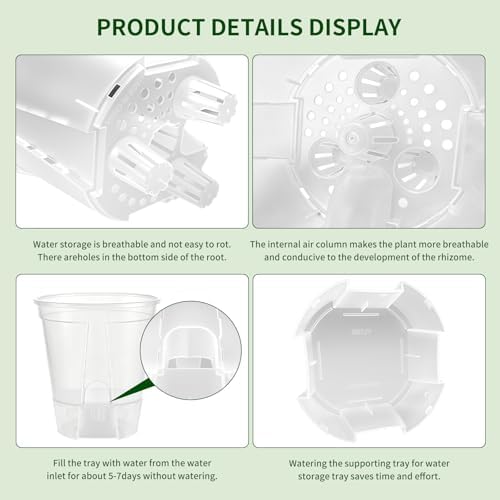 Cdd's Path Self Watering Pots Set with Deep Water Tank, Large Drainage Holes, Reservoir & Air Pipes, 5/6/7 Inch Naked Root Planter for Indoor Outdoor Plants, Flowers, Seedlings, Clear, 9 Pack - Image 7