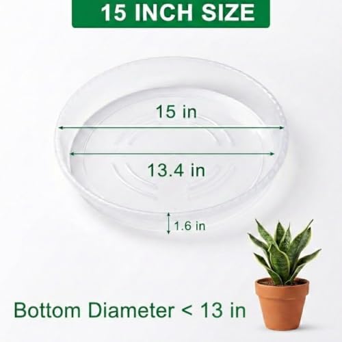 RooTrimmer 10 Pack 15 Inch Clear Plant Saucers, Thick Plastic Drip Trays - Image 2