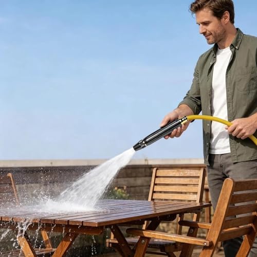 Home High Pressure Car Wash Water Gun with Booster Nozzle, Heavy Duty Metal Garden Hose Spray Nozzle, High Pressure Car Wash Gun with Multiple Patterns for Lawn Watering Plants (Black-10m hose) - Image 3