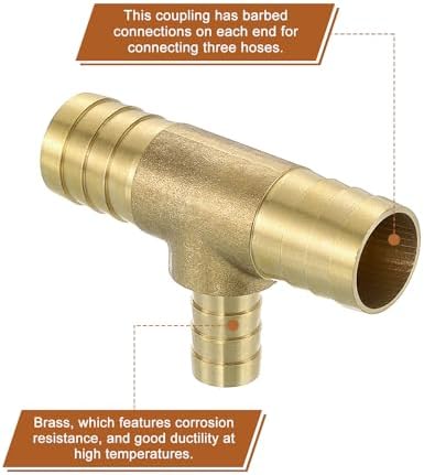 uxcell 5pcs Brass Tee Barb Fittings, 3-Ways Tee 3/4" x 1/2" x 3/4" Barbed Hose Reducer, Tee Brass Barb Fitting Reducer with 15pcs Hose Clamps for Water Fuel Air - Image 4