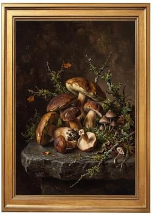 Gold Vintage Framed Mushroom Wall Art, Botanical Forest Still Life Print by Unknown