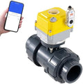 Smart electric valve 1 inch PVC joint ball valve Tuya APP smart wifi water cut-off valve DC24V AC110V-230V power adapter and power-off automatic return setting. Smart timing water valve DN25MM by AbplagSmartMakesLifeEasier