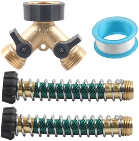 CNxinn10 1 Pc 3/4" A10600 3/4" 2 Way Hose Splitter Garden Hose Connector Coiled Spring Protector Brass Gold+Black For all 3/4 inch standard garden hose - Image 3