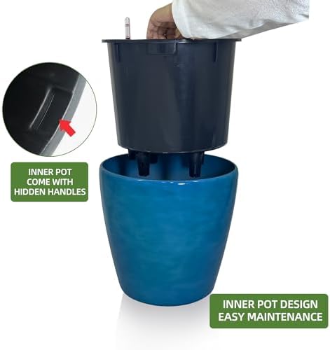 Dexceder 13x12 Self Watering Planter with Wheels (Peacock Blue Gradient) - Image 4