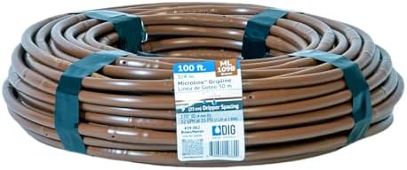 DIG ML-109B ¼” 100’ MICROLINE™ Dripline, 9” Dual Outlet Emitter Spacing, UV-Resistant Tubing for Efficient Irrigation | Ideal for Raised Beds, Gardens | Flexible, Durable, Easy Installation (Brown) by DIGCorp%7CDripIrrigation%E2%80%93MicroIrrigation