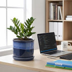 5.8 Inch Plant Pot: Ceramic Planter with Drainage Hole & Saucer - Flowerpot for Indoor & Outdoor Plants with Separate Tray for Home & Office - Blue - Image 5