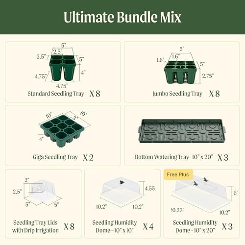 Vego garden Ultimate Seed Starting Bundle, 2Packs Giga,8 Pack Jumbo,8 Pack Standard Seedling Trays with Seedling Tray Lids and 10" x 20" Bottom Watering Trays - Image 2
