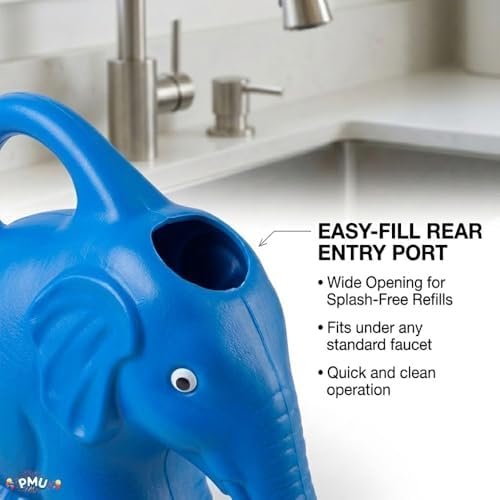 PMU 12Pcs 2-Quart Elephant Watering Can – Durable Plastic Garden Watering Can for Indoor & Outdoor Plants, Easy-Pour Spout, Large Water Pot, Blue - Image 3
