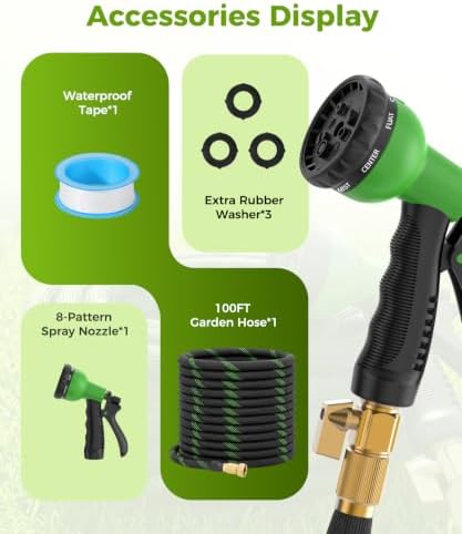 100ft Garden Hose，Non-Expandable Water Hose with 8 Function Spray Nozzle, Burst-Resistant，Kink-Free，Lightweight，Durable & Flexible 3/4" Garden Hose for Gardening, Yard，Lawn, Car Washing - Image 7