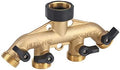 4 Way Brass Hose Splitter, Brass Tap Connector with 4 Independent Shut Off Valves, 3 Inch Garden Hose Adapter for Watering Lawns Flowerbeds Vegetable Beds (#1) by Unknown