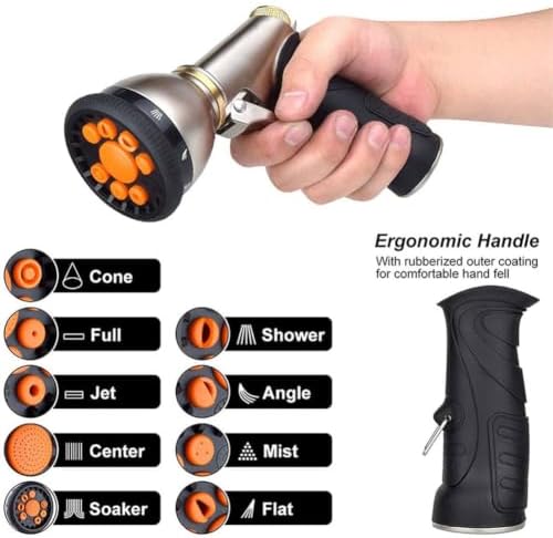 Hose Spray Nozzle 9 Adjustable Modes Heavy Duty Metal Hose Nozzle Slip - Image 2