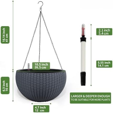 Dexceder 10.5 Inch Self Watering Hanging Planter (Gray) - Image 3