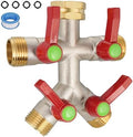 Hose Splitter 4 Way, Brass High Flow Garden Hose Splitter Heavy Duty, Hose Connector, Water Spigot Splitter, Full Flow Faucet Splitters with Shutoff, 3/4” GHT Inlet by DINGBAI