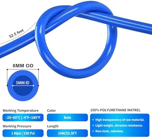 8mm Air line kit,8mm OD x 32.8 Feet Blue Hose Tubing Fittings,15pcs Compressed Accessory Kit Push to Connect Fittings - Image 3