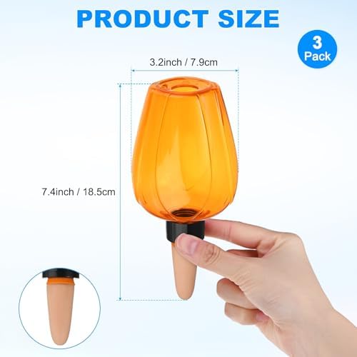 M METERXITY 3-Pack Plant Self Watering Globes, 5.1 oz Plastic Rose Water Bulbs Top Fill for Indoor/Outdoor Plants, Self Watering Spikes Slow Release Terracotta [Orange] - Image 3