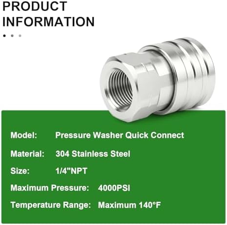 TAISHER 8PCS 304 Stainless Steel 1/4" Female NPT High Pressure Washer Quick Connect Coupler for Pressure Washing Gun Hose Accessories - Image 4
