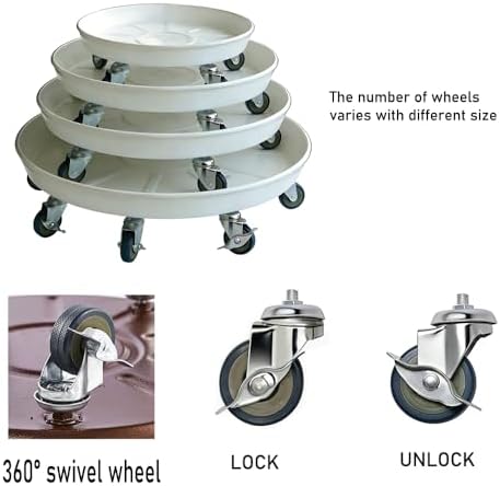 Heavy Duty Plant Caddy(430lbs Capacity), Rolling Metal Plant Stand with Brake Wheels Plant Dolly Planter Mover Plant Pot Tray Saucer for Indoor Outdoor 16 Inches White 2Pack - Image 4