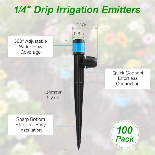 100PCS Push-to-Fit 1/4 Inch Adjustable Drip Irrigation Emitters - Image 2