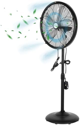 hykolity 18 inch Oscillating High-Velocity Outdoor Pedestal Misting Fan, 3-Speed Patio Fans for Outside, Adjustable Height, 120° Oscillation, Waterproof, Industrial Fan for Outdoor by hykolity